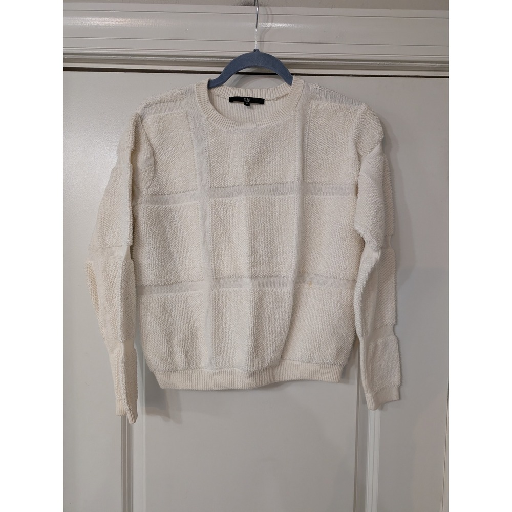 Tibi Cream Textured Grid Knit Crewneck Sweatshirt women's XS‎ minimalist